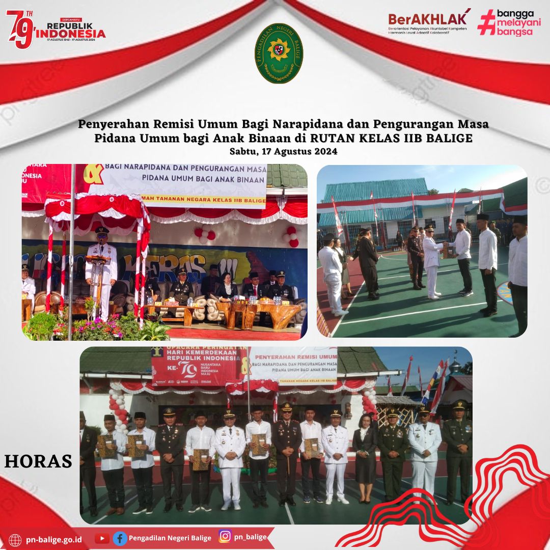 WAKIL KETUA PENGADILAN NEGERI BALIGE MENGIKUTI PENYERAHAN REMISI UMUM BAGI NARAPIDANA DAN PENGURANGAN MASA PIDANA UMUM BAGI ANAK BINAAN RUTAN KELAS II BALIGE